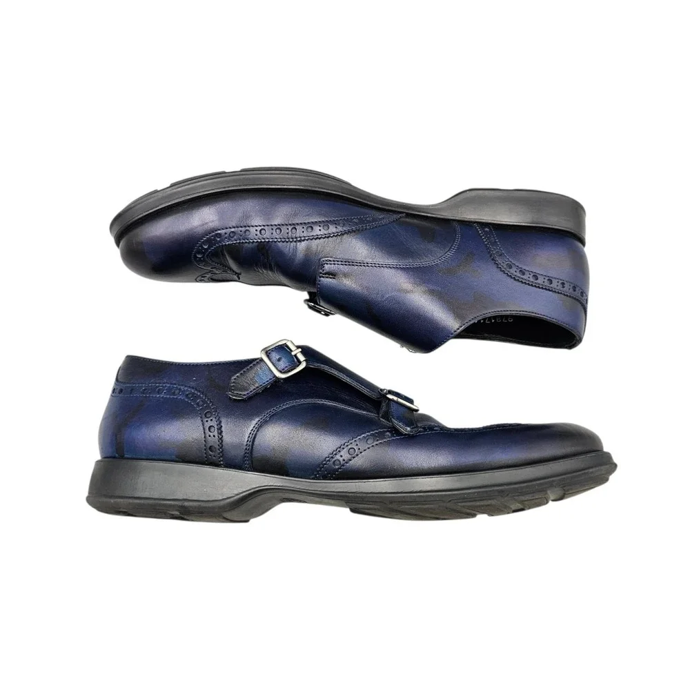 Fratelli Borgioli Men's Size 44 / 10 VGC Black And Blue Leather Monk Strap Shoes